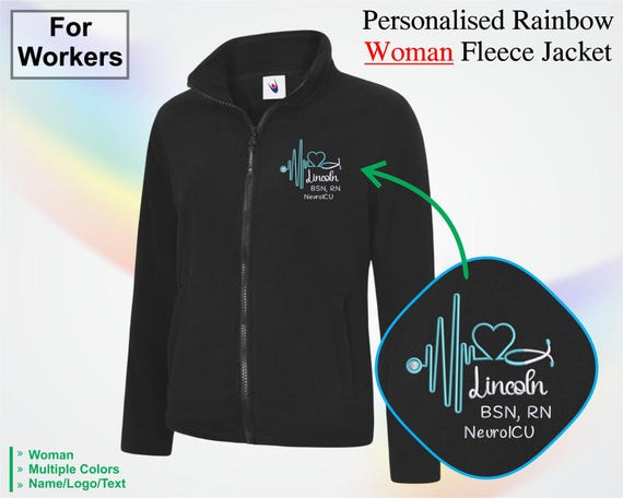 Nurse Full Zip Jacket with Pockets, Heartbeat Stethoscope Embroidered Fleece Coat, Personalized Nurse Gift for RN, Bsn, Cna, Lpn, Aprn, Cma