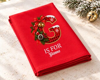 Tovaglioli di Natale personalizzati con nome, monogramma a righe con bastoncino di zucchero, tovaglioli di Natale personalizzati, decorazioni per la tavola delle feste, regalo per la famiglia