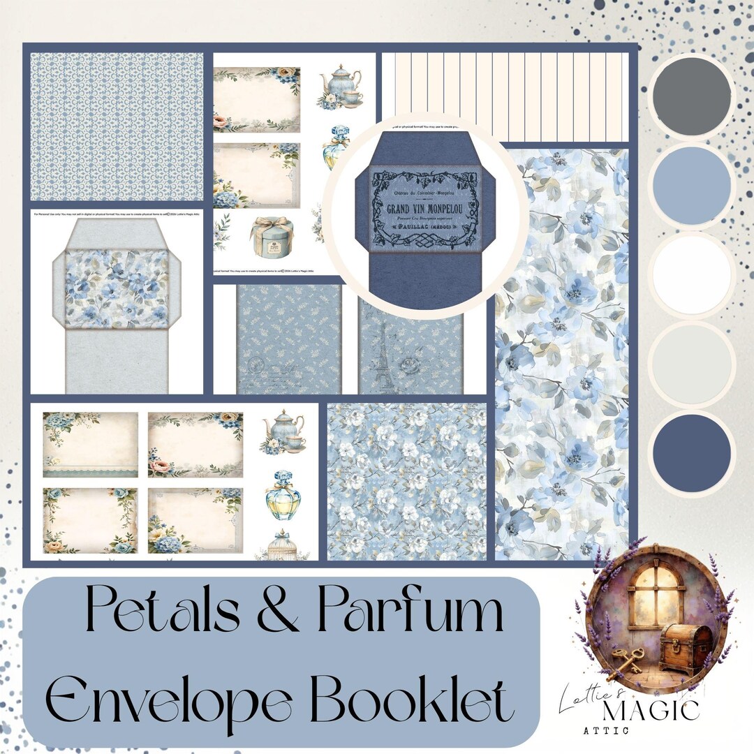 French Blue Floral Junk Journal Kit | Shabby Chic Ephemera Booklet ...