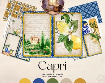 Capri Junk Journal Kit | Italian Summer Printable Pages | Lemon Art, Mediterranean Ephemera & Travel Scrapbook