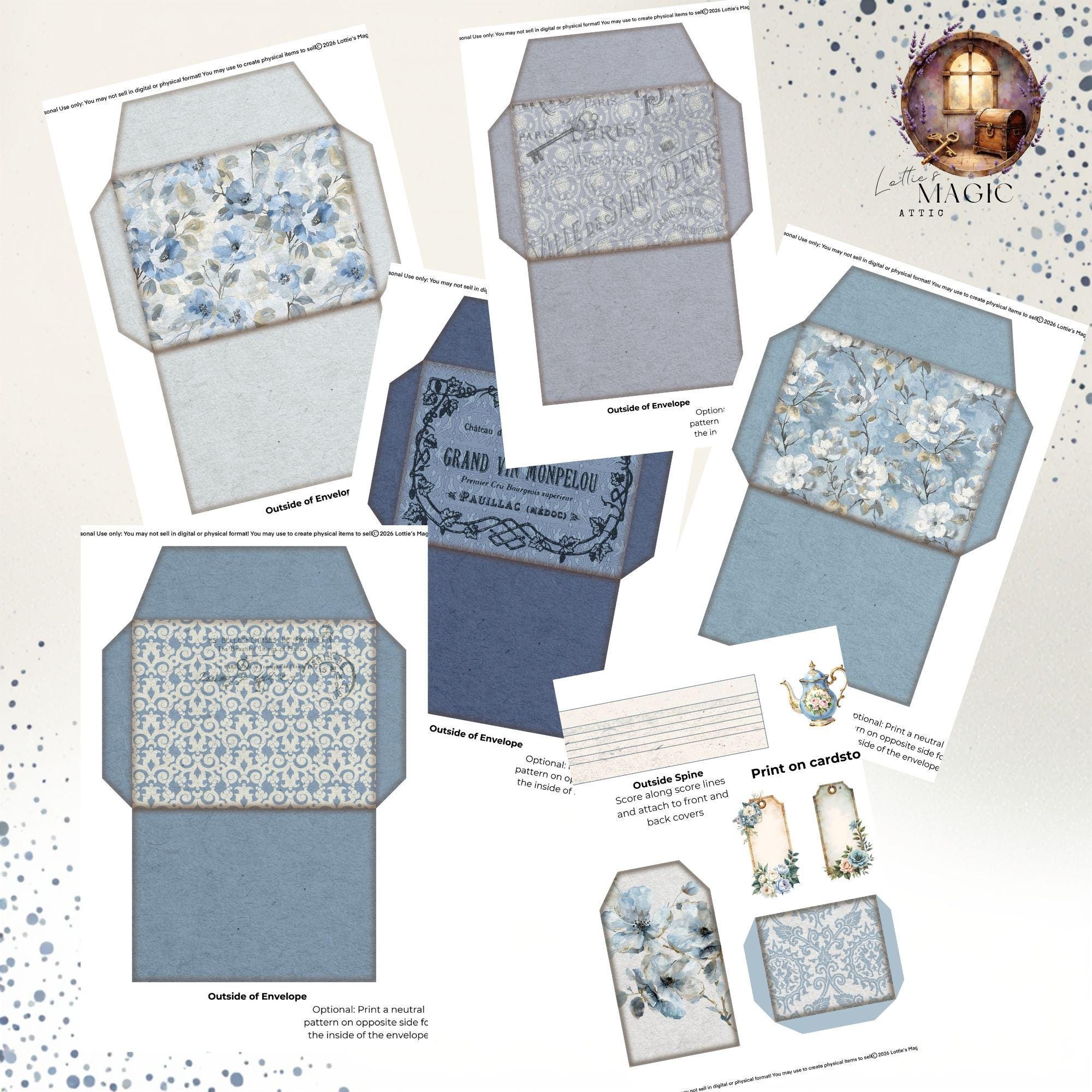 French Blue Floral Junk Journal Kit | Shabby Chic Ephemera Booklet ...