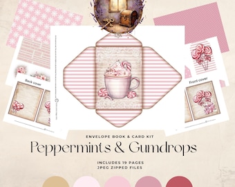 Menthes poivrées et bonbons | Kit livre enveloppe Noël rose : cartes vintage. Papier (téléchargement numérique)