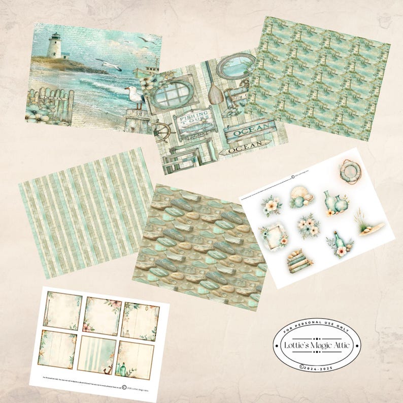 Beach House Journal Kit | Coastal Printable Ephemera | Lighthouse Ocean ...