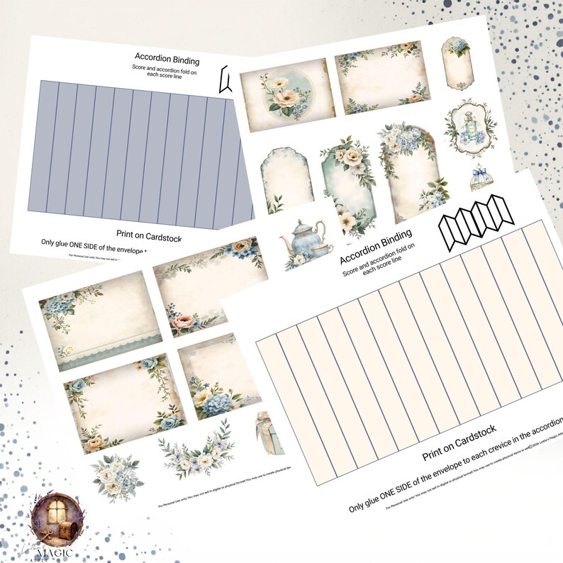 French Blue Floral Junk Journal Kit | Shabby Chic Ephemera Booklet ...