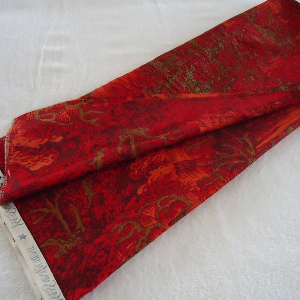 YSL French Hand painted Silk Fabric 4 meters Red Orange