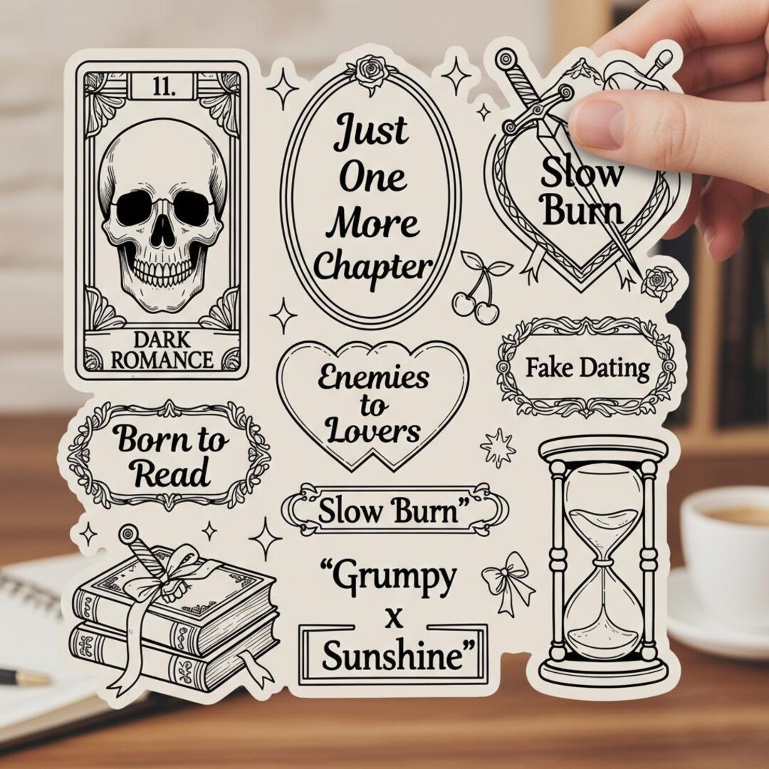 Dark Romance Book Trope Sticker Set, Just One More Chapter Vinyl Decal ...