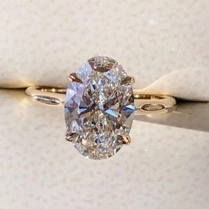 2.5 CT Oval Cut Moissanite Engagement Ring, 14K Yellow Gold Hidden Halo Wedding Ring, Anniversary Gift For Her, Solitaire Promise Ring image 2