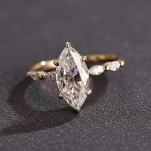 14K Rose Gold Marquise Moissanite Engagement Ring, Cathedral Setting Hidden Halo Wedding Ring, Anniversary Gift For Her, Dainty Promise Ring