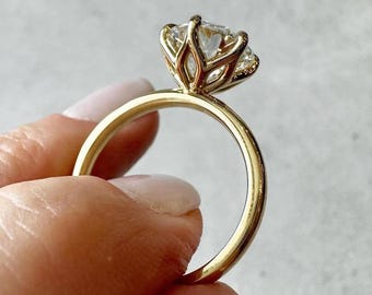 14K Yellow Gold Solitaire Engagement Ring, Round Moissanite Tulip Set  Ring, Bridal Wedding Ring, Anniversary Gift, Classic Promise Ring