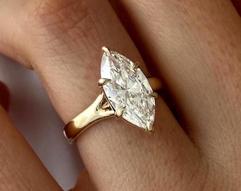 2.5 CT Marquise Moissanite Engagement Ring, 14K Yellow Gold Solitaire Bridal Wedding Ring, Unique Anniversary Gift, Minimalist Promise Ring