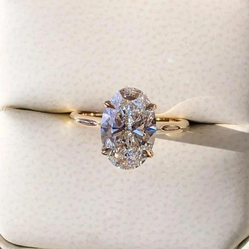 2.5 CT Oval Cut Moissanite Engagement Ring, 14K Yellow Gold Hidden Halo Wedding Ring, Anniversary Gift For Her, Solitaire Promise Ring image 2