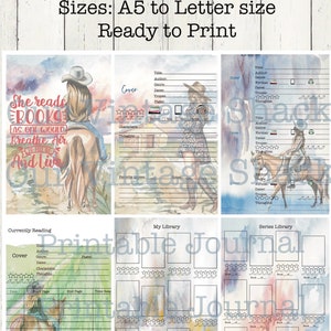 Libros y Vaqueras Diario de Lectura Imprimible, PDF, Tamaño A5 a Carta, Diario Booktok, Pegatinas de Portada de Libro, Planificador de Lectura