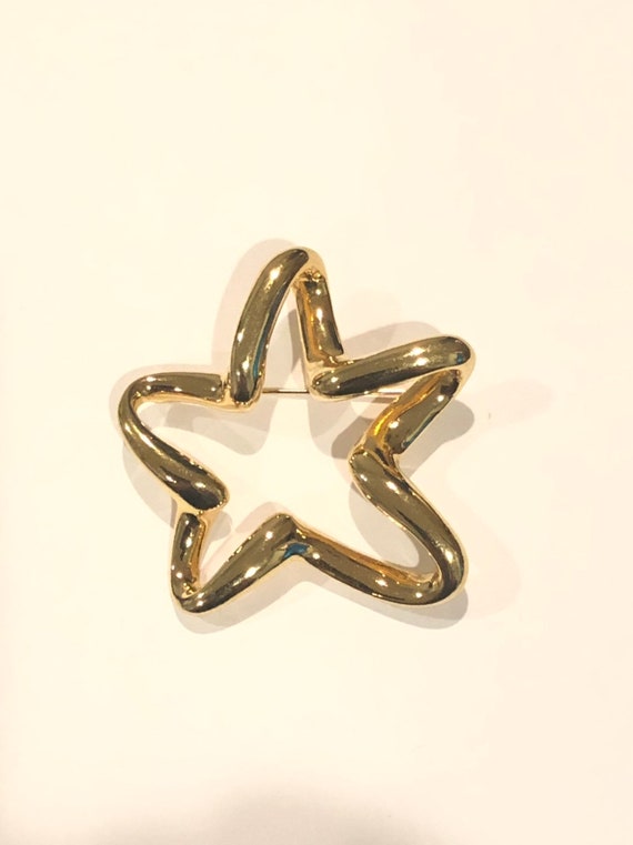 Vintage Gold Tone Super Star Brooch - image 1