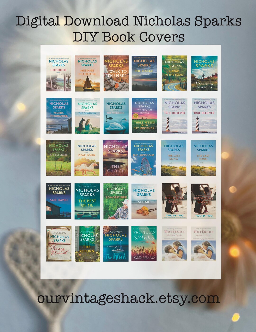 Front Cover Digital Download Nicholas Sparks Book Covers - Etsy
