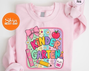 Kindergarten Teacher Sweatshirt, Preppy Coquette Back to School Hoodie, Cute Educator Crewneck, First Day of School Gift, Teacher Sweater