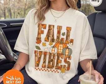 Cozy Fall Pumpkin Shirt, Autumn Leaves Tee, Orange Checkered Shirt, Thanksgiving Tee, Cozy Harvest Season Gift, Fall Gift, Gift Giving Fall