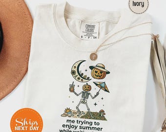Waiting for Fall Skeleton Shirt, Funny Halloween Graphic Tee, Spooky Season Shirt, Sarcastic Autumn Tee, Cozy Fall Gift