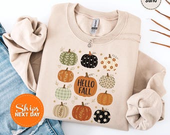 Boho Pumpkin Sweatshirt, Cute Fall Graphic Hoodie, Autumn Cottagecore Harvest Crewneck, Thanksgiving Gift, Cozy Pumpkin Sweatshirt