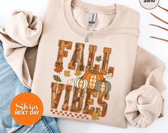 Cozy Fall Pumpkin Sweatshirt, Autumn Leaves Hoodie, Orange Checkered Crewneck, Thanksgiving Sweatshirt, Cozy Harvest Season Gift, Fall Gift