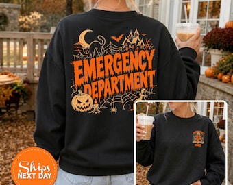 Halloween Emergency Room Sweatshirt, Custom Nurse Hoodie, Spooky Medical Team Crewneck, Emergency Department Sweater, Halloween Nurse Gift