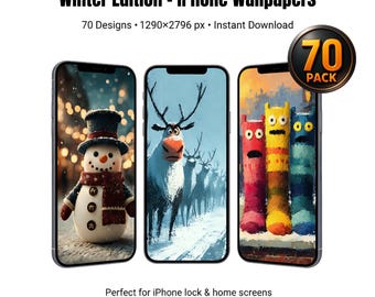 Cozy Winter iPhone Wallpaper Bundle – 70 Christmas Phone Backgrounds (Digital Download)