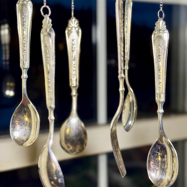 Handmade Wind Chime from Antique Silver-Plated Forks & Spoons | Rustic Upcycled Garden Art | Vintage Patina Cutlery Chime