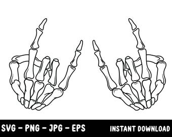 Manos de esqueleto rockeando en SVG PNG: Clipart de Halloween Rocker (Descarga digital)