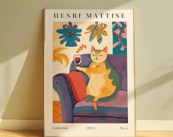 Stampa di Matisse "Gatto con vino" / Poster d'arte minimalista moderna