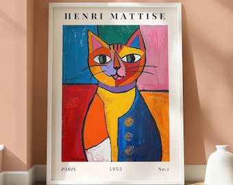 アンリ・マティスの版画：猫を抱く女性、ミッドセンチュリーモダン