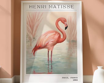 Pink Flamingo Art Print, Minimalist Bird Poster, Modern Home Decor