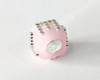 PANDORA 925 Ale Pink Murano Glass Love Cube Charm Sterling Silver