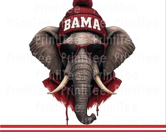 Bama Elephant PNG | Alabama Football Mascot Clipart | Crimson Tide Elephant Head | Retro Sports Fan Digital Download | 300 DPI PNG