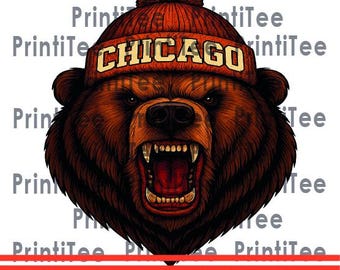 Chicago City Bear PNG | Fierce Brown Bear Mascot Illustration | Digital Download for Sublimation & Apparel