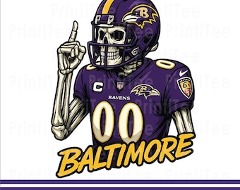 Baltimore Football Skeleton PNG | Fierce Skull Player Digital Art | Purple & Gold Sports Fan Illustration | 300 DPI PNG for Sublimation