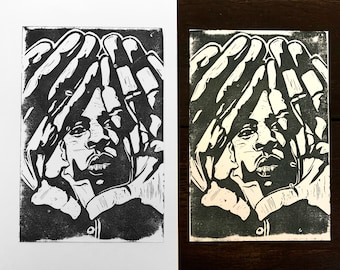 Jay-Z - Impresión en linóleo (sin marco), obra de arte original de hip-hop