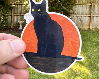 Pegatina de gato negro - Resistente al agua para portátil y botella de agua