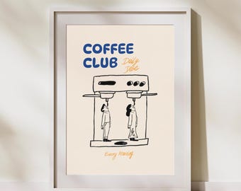 Coffee Club Druck Espresso Machine Doodle Küche Wand Kunst Poster Digital File