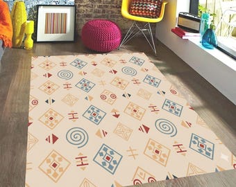 Bohemian Geometric Pattern Rug, Terracotta Rug Mat, Moroccan Inspired Home Decor