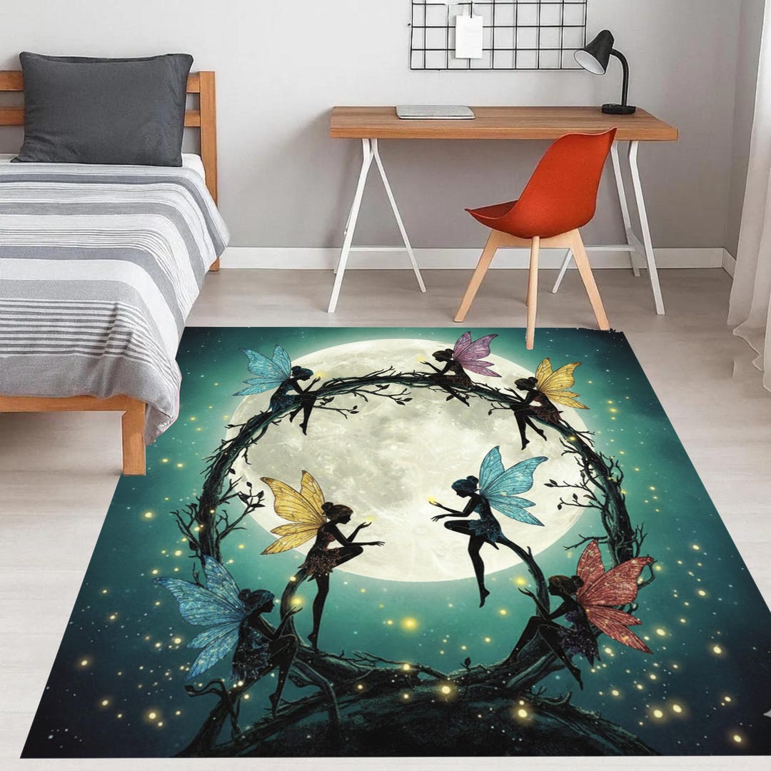 Angel Fairy Rug Fairy Circle Area Rug: Washable Full Moon Mat, Colorful Wing Carpet ...