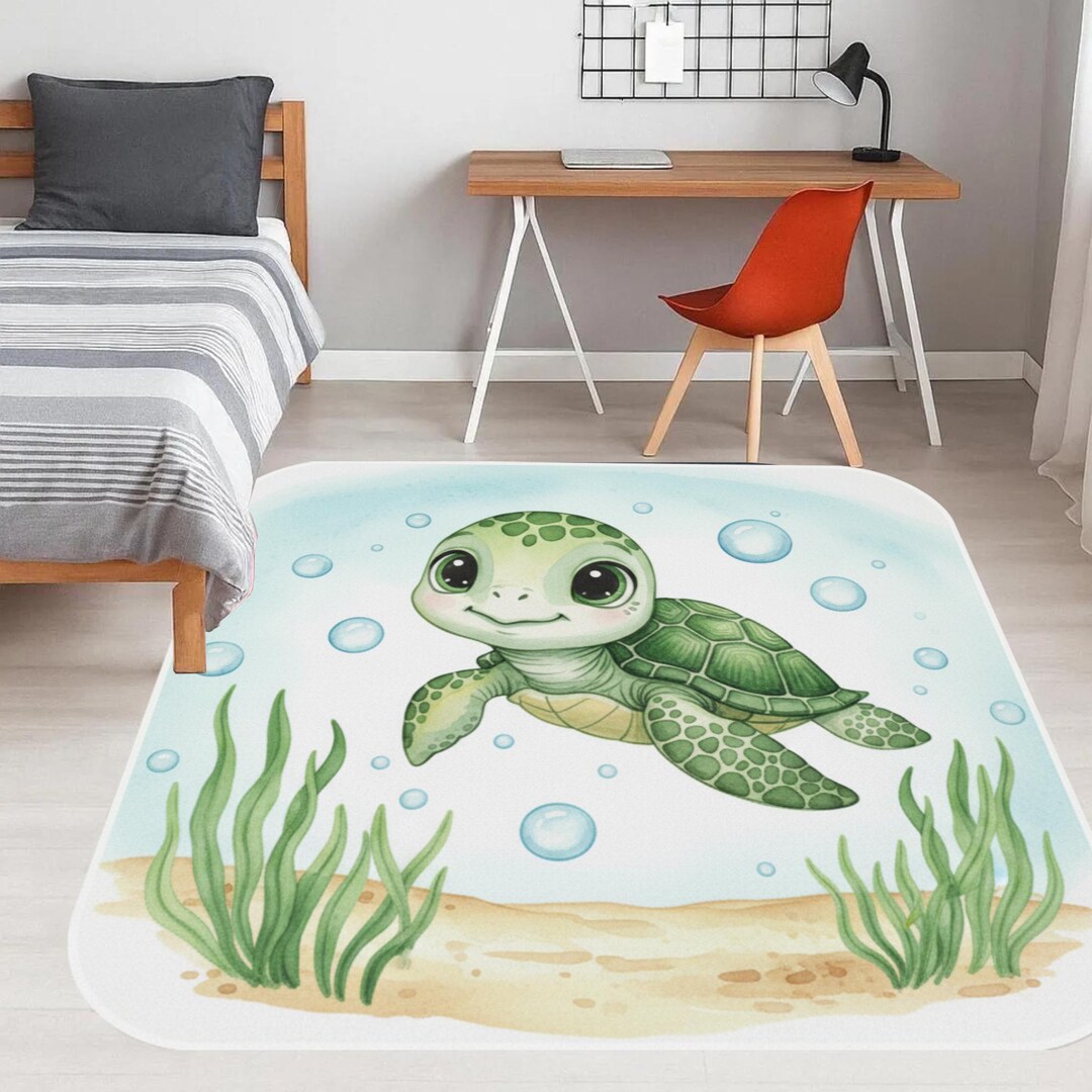 Turtle School Rug Washable Sea Turtle Rug: Watercolor Ocean Nursery Mat, Non-slip - Etsy