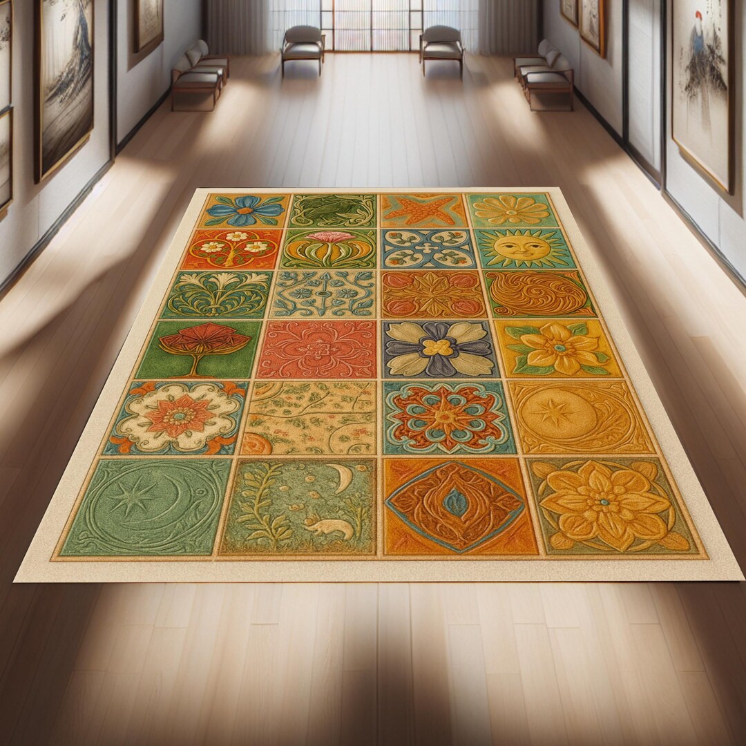 Washable Mediterranean Tile Rug: Vintage Spanish Mosaic Pattern - Etsy