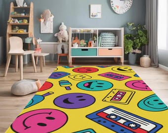Eclectic Area Rugs, Washable Maximalist Decor, Retro & Modern Art Carpets