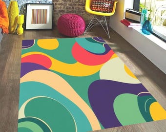 Psychedelic Wavy Decor | Washable Maximalist Floor Mat | Funky Groovy Bedroom Accent
