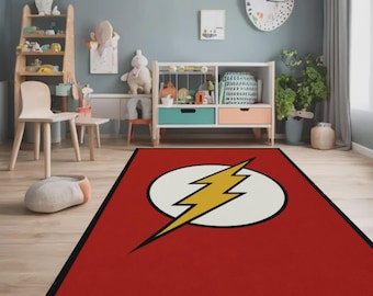 Speed Force Hero Logo Rug, Washable Comic Book Decor