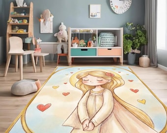 Angel Girl Nursery Rug,  Spiritual Nursery Art Rug, Custom Washable Rug