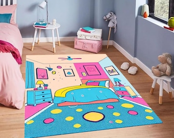 Barbiecore Area Rug, 90s Pop Art, Washable Dorm Decor