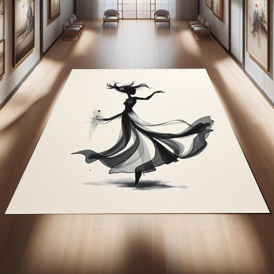 Black Silhouette Ballerina Rug – Elegant Minimalist Dance Art Carpet - Etsy