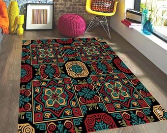 Minimalist Geometric Pattern Rug, Neutral Tribal Mat, Boho Earth Tones Decor