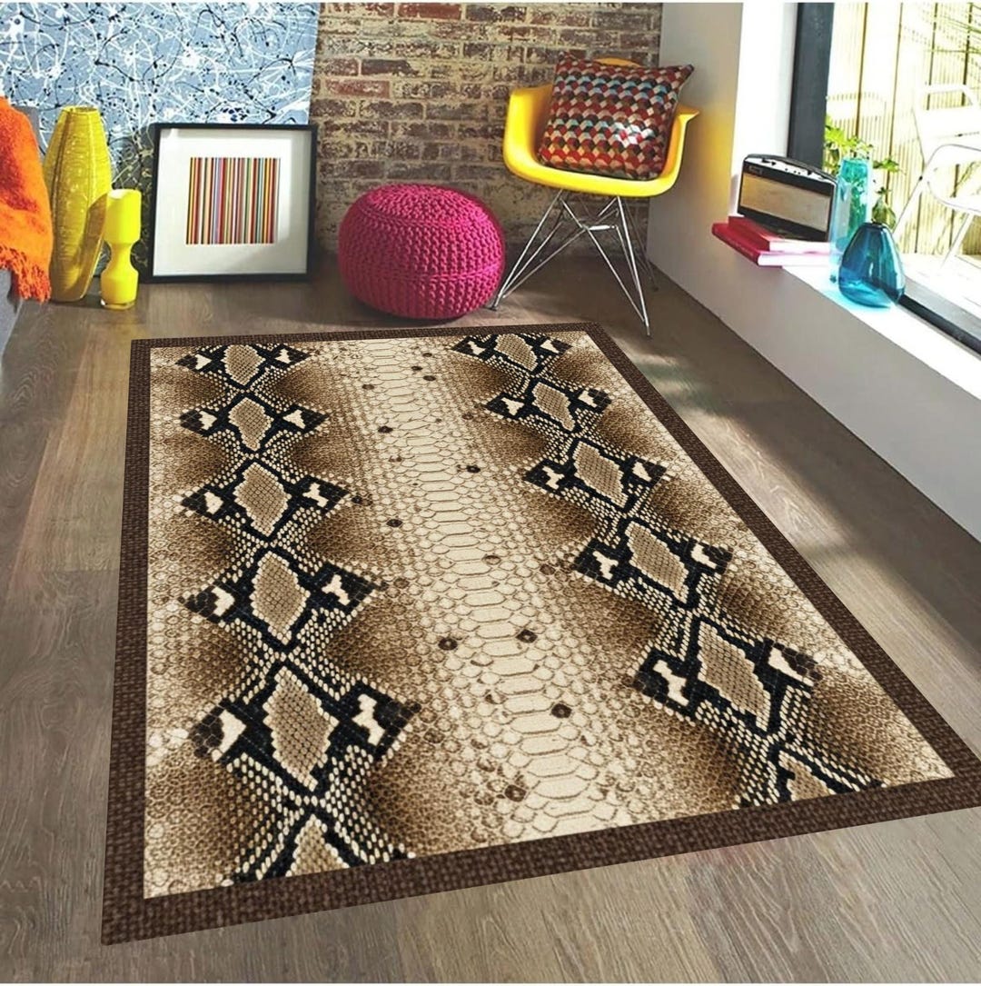 Snake Skin Area Rug: Washable Python Print Mat, Exotic Safari Decor ...