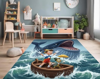 Pinocchio Monstro Whale Rug, Disney Inspired Nursery Carpet, Adventure Playroom Decor